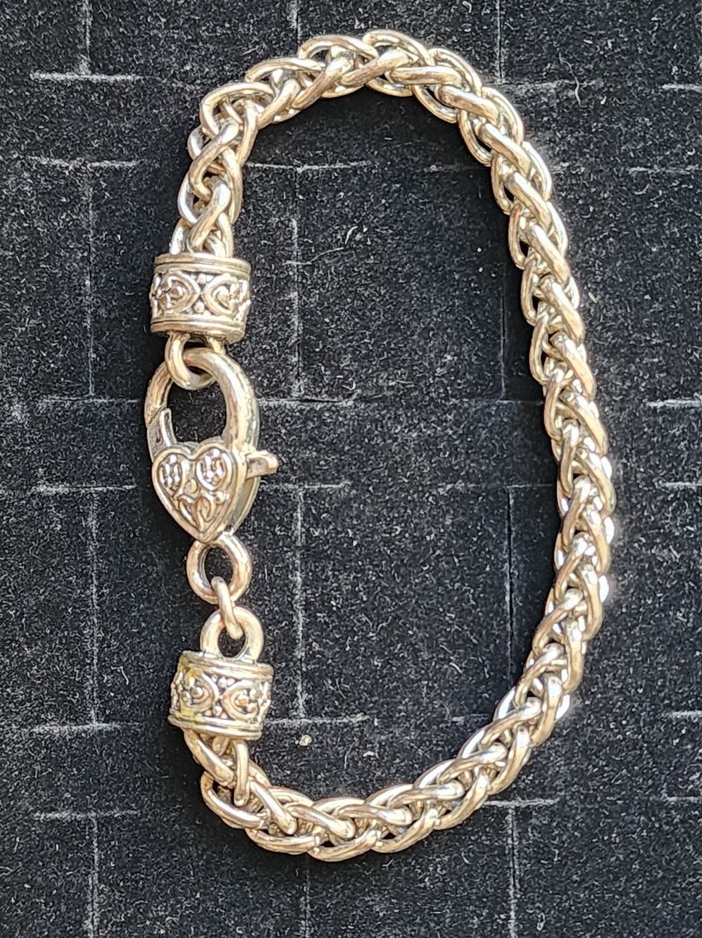 Silver Tone Woven Chain Bracelet Heart Shaped Lobster Clasp Used Ready2Wear